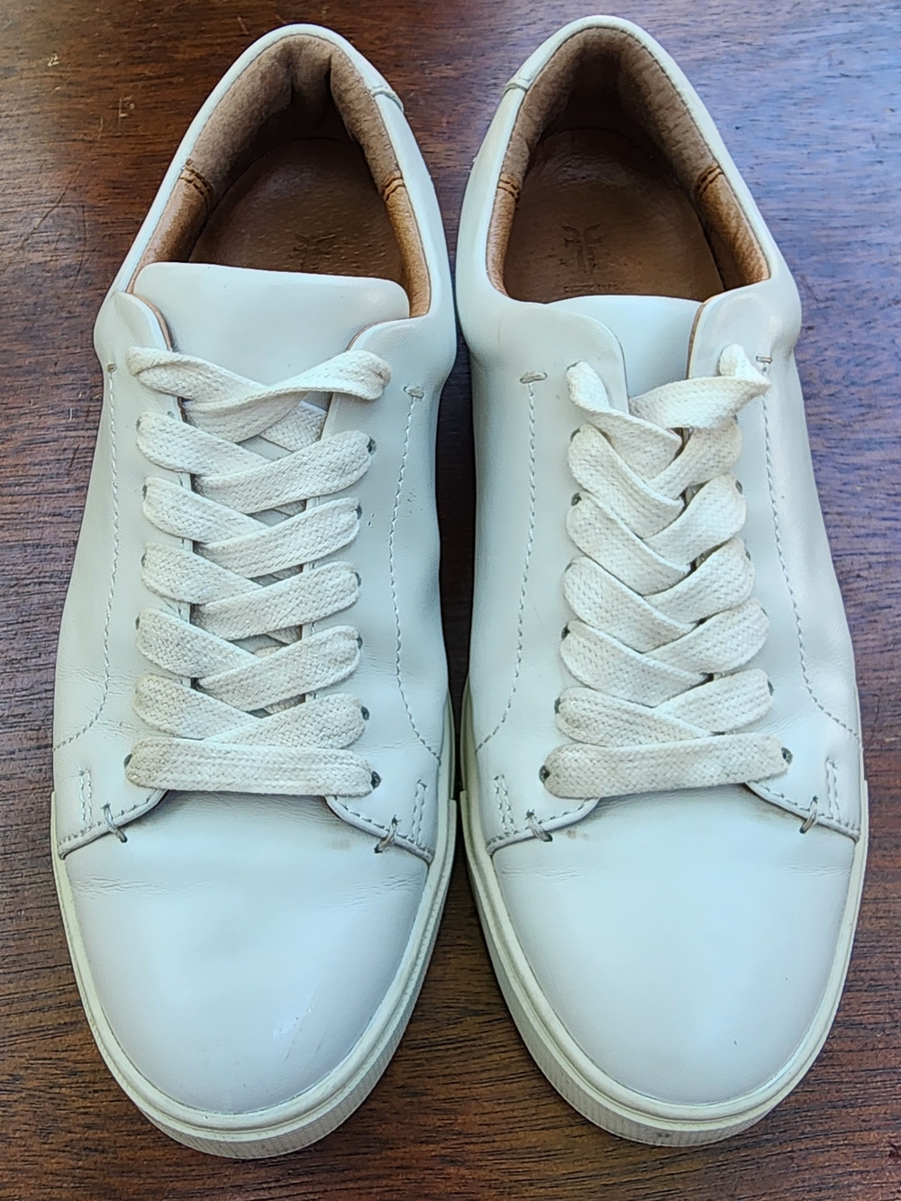 Frye Ivy Low Lace White Leather Sneakers Snake Print Embossed Heel [6] - Picture 2 of 11